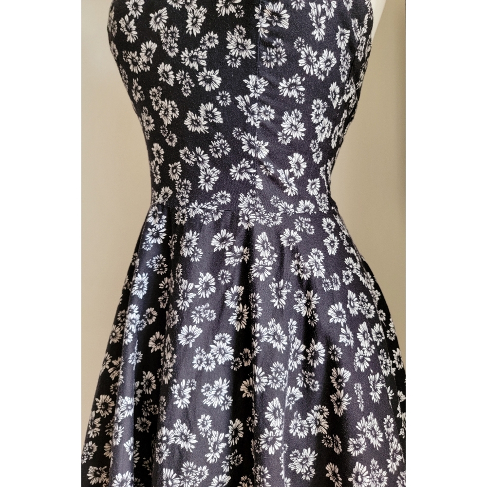 90s Black Floral Sweetheart Halter Open Back 1990 Vintage Fit & Flare Midi Dress - Picture 8 of 10